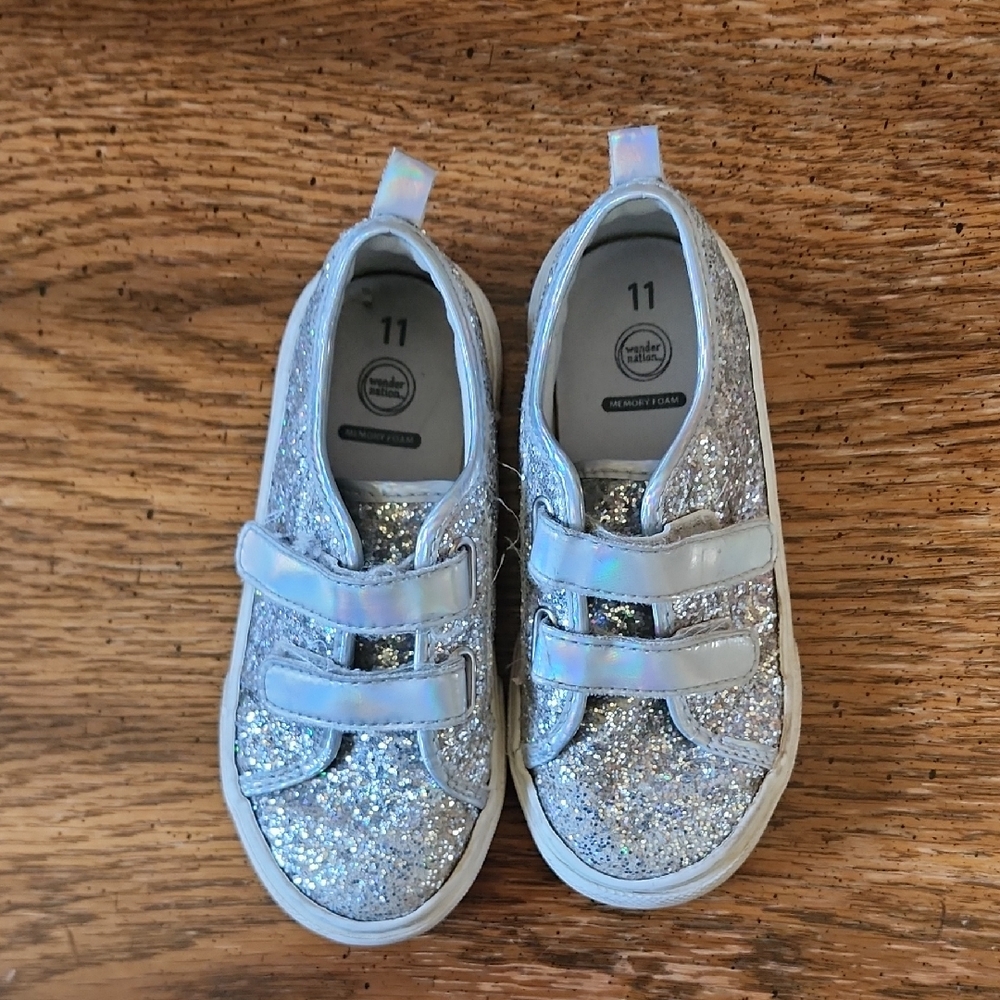 Wonder Nation Glittery Silver Kids Sneakers